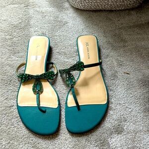 Anne Klein Emerald Jeweled Satin Sandals S8